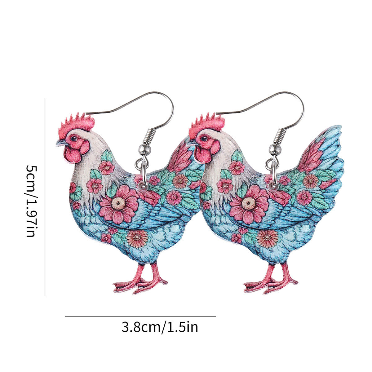 Wholesale Western Farm Flower Hen Acrylic Earrings