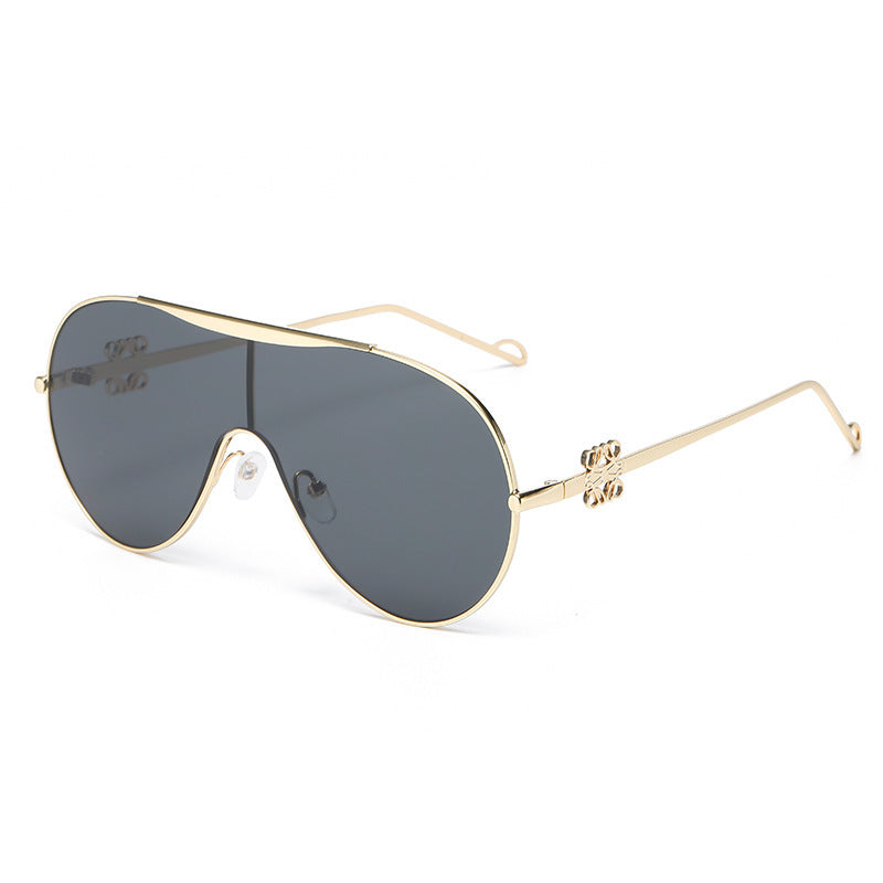 Wholesale One-piece large frame sunglasses metal retro glasses