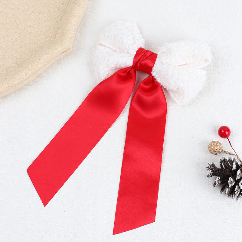 Wholesale 10pcs/pack New Year' s Big Red Vintage Houndstooth Hairpin Bow Ribbon