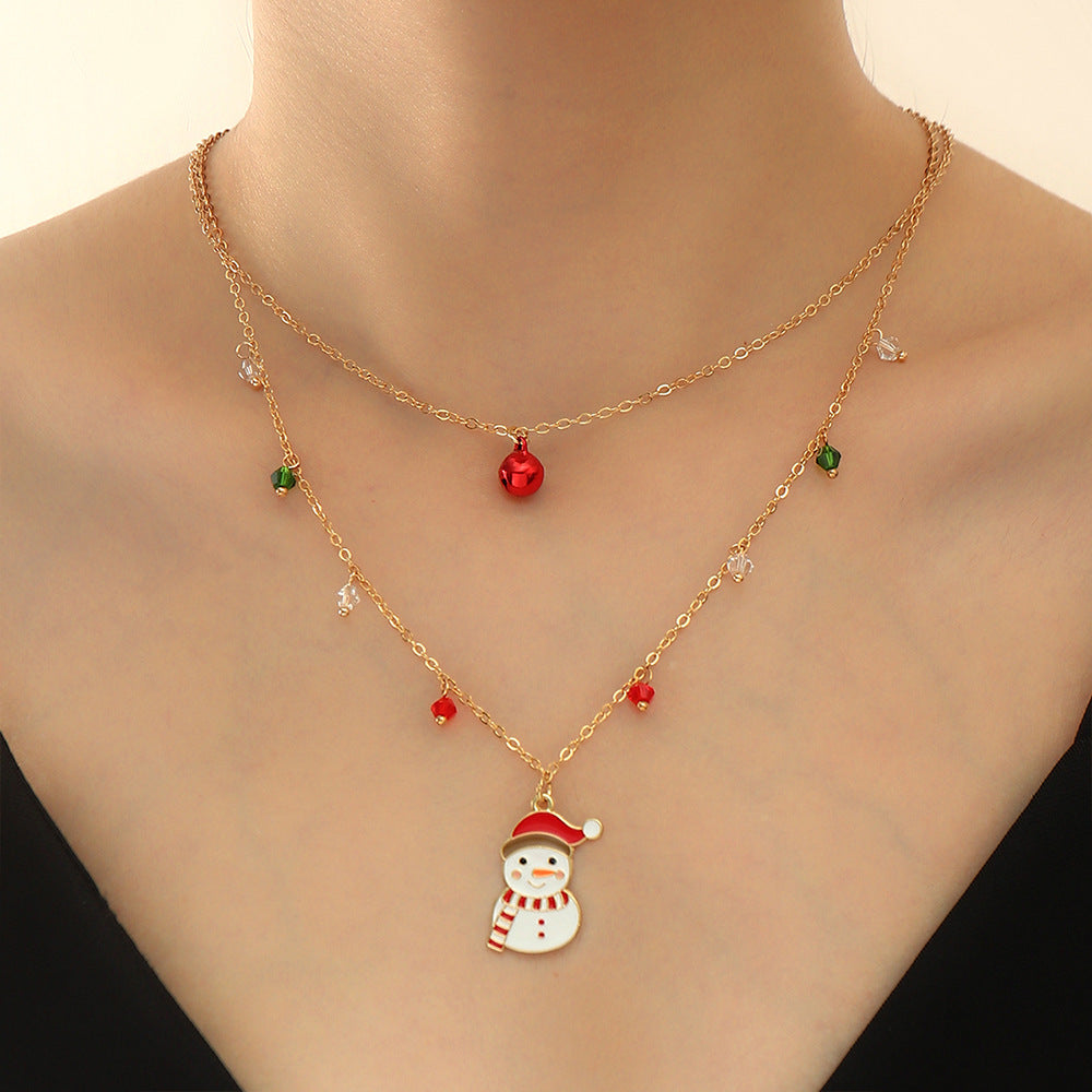 Wholesale Christmas Double Layer Snowman Oil Drop Necklace