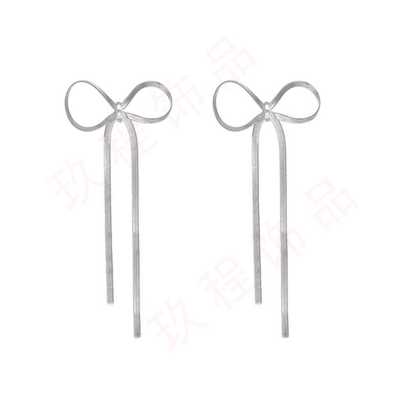 Wholesale Lightweight Stainless Steel Bowknot Blade Chain Earrings