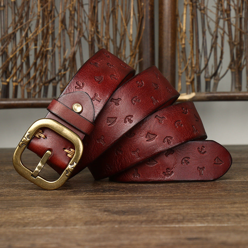 Wholesale 3.8CM Wide Machine Embossed Vegetable Tanned Leather Belt