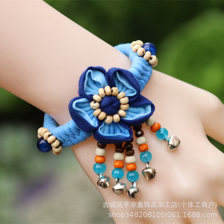 Wholesale Ethnic Style Tie-dye Hand-sewn Fabric Blue Dyed Blue Cloth Bracelet Jewelry