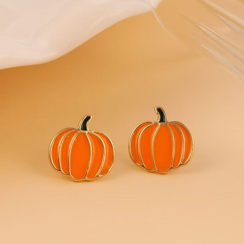 Wholesale New Orange Pumpkin Halloween Ear Needle Simple Niche Halloween Oil Drop Earrings Earrings Fun