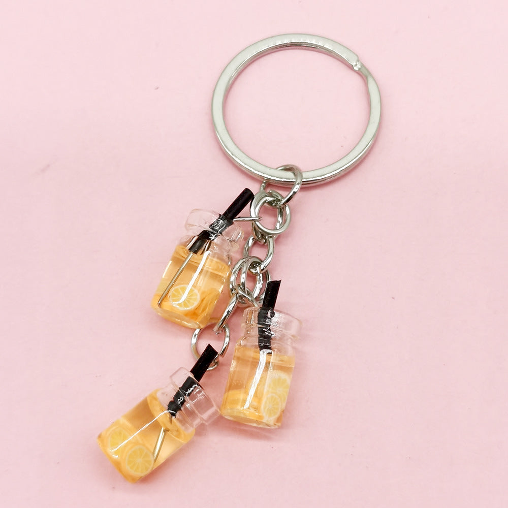 Wholesale Simulation Fruit Juice Keychain Small Glass Juice Cup Bag Key Small Pendant