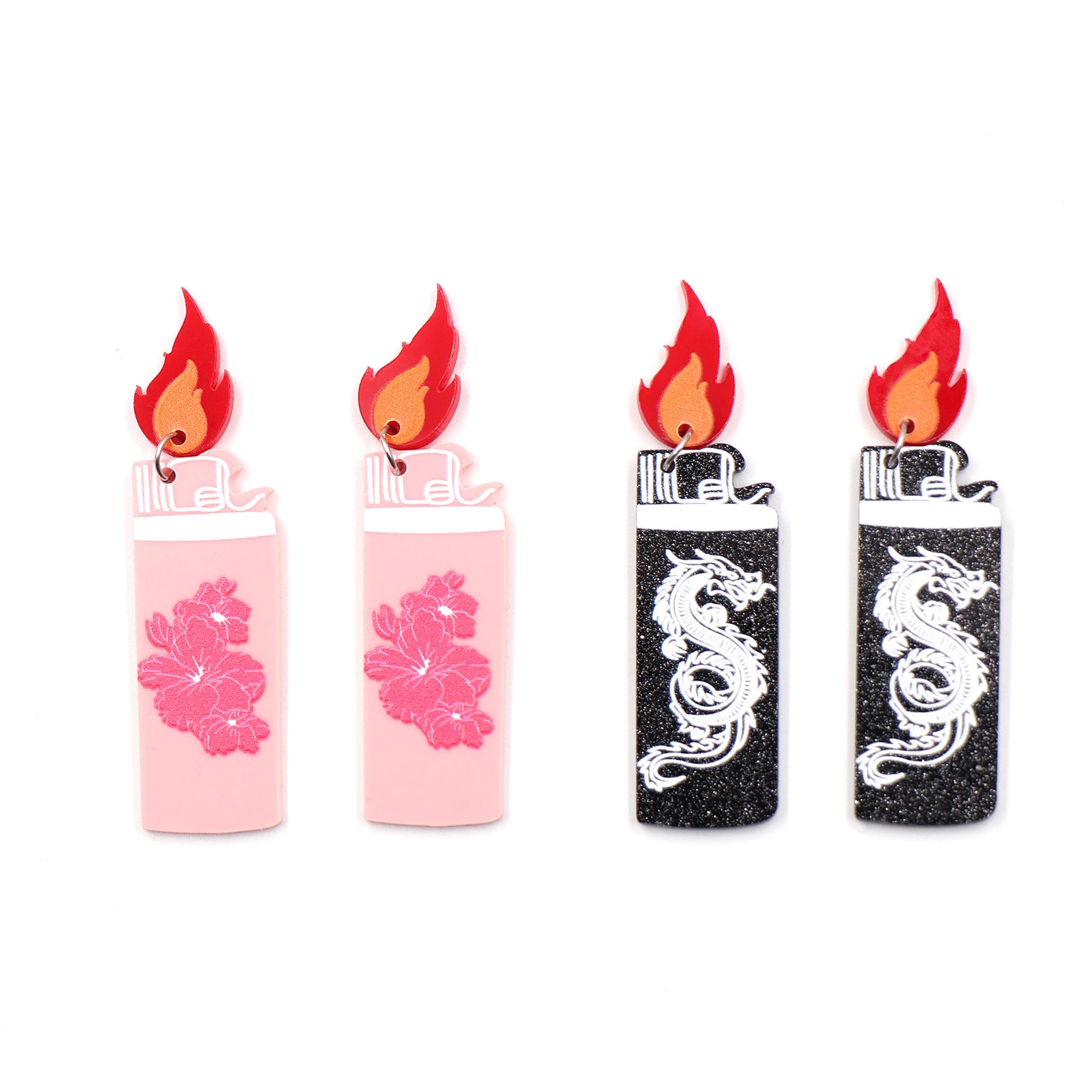 Wholesale New Flame Dragon Flower Acrylic Flame Lighter Earrings