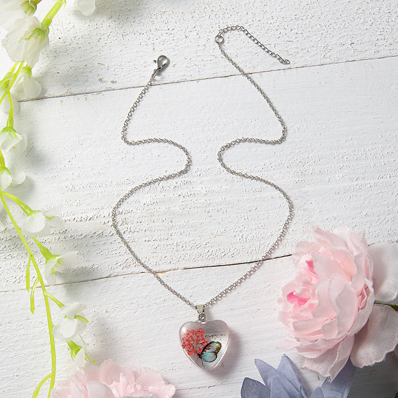 Wholesale Colorful Eternal Flower Butterfly heart necklace