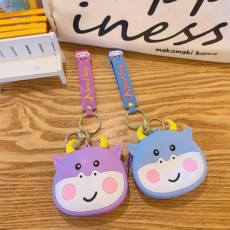 Llavero de monedera de monedas de vaca linda de pvc al por mayor