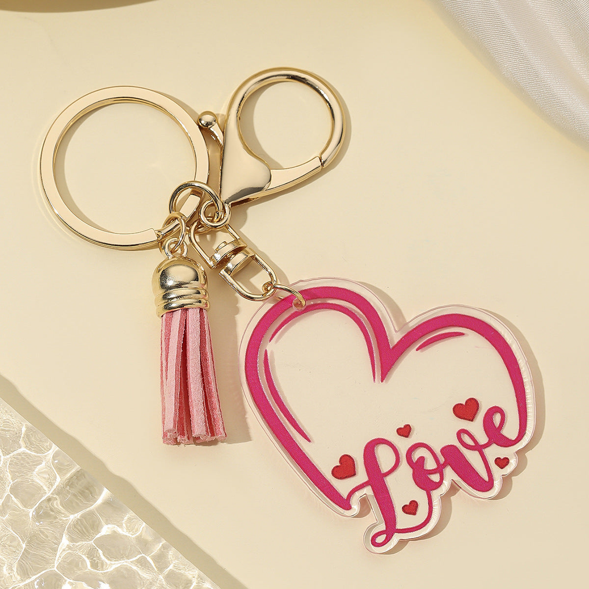 Wholesale Valentine's Day LOVE Pink Acrylic Love Tassel Keychain