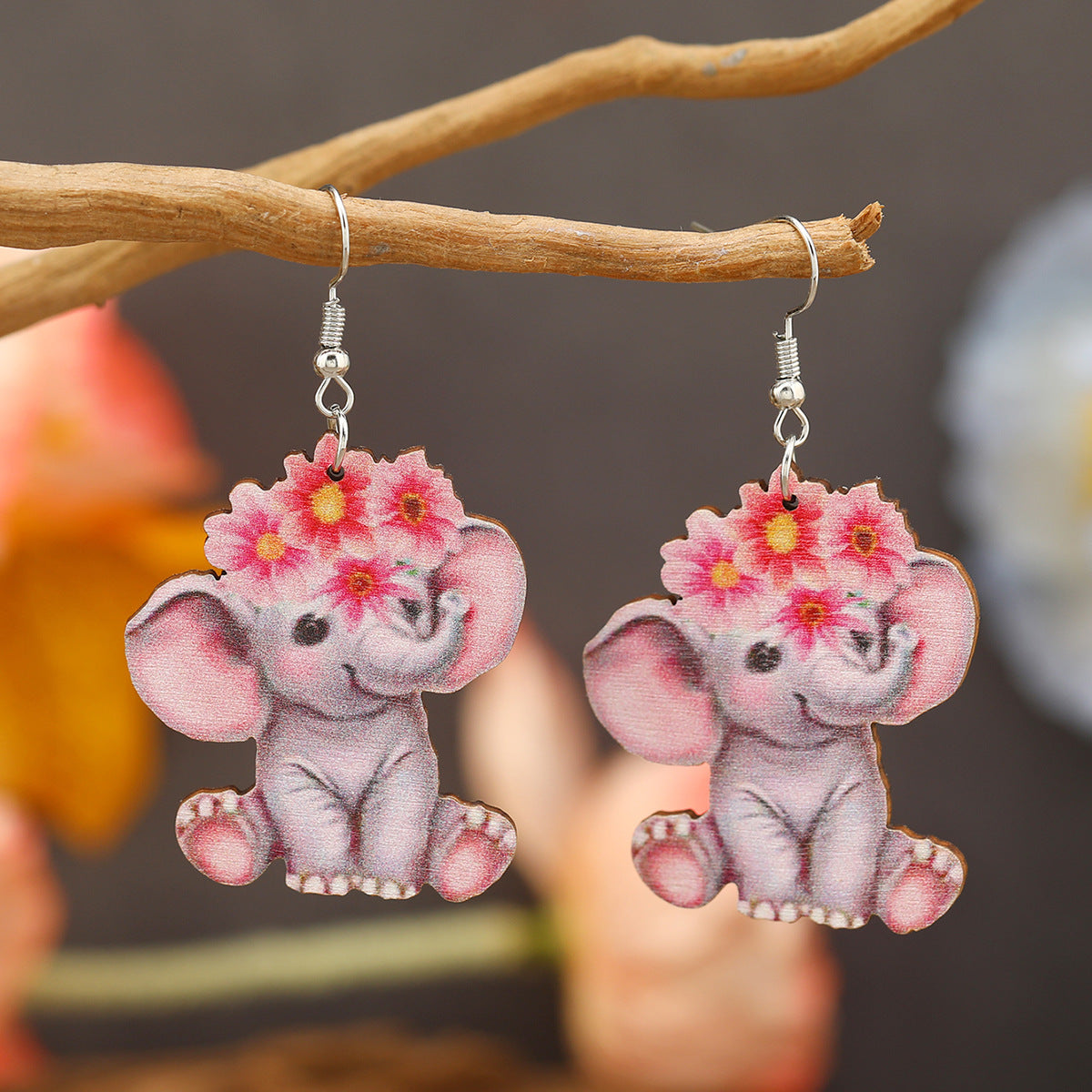 Wholesale Carnival Cow Teacup Pink Baby Elephant Wooden Earrings