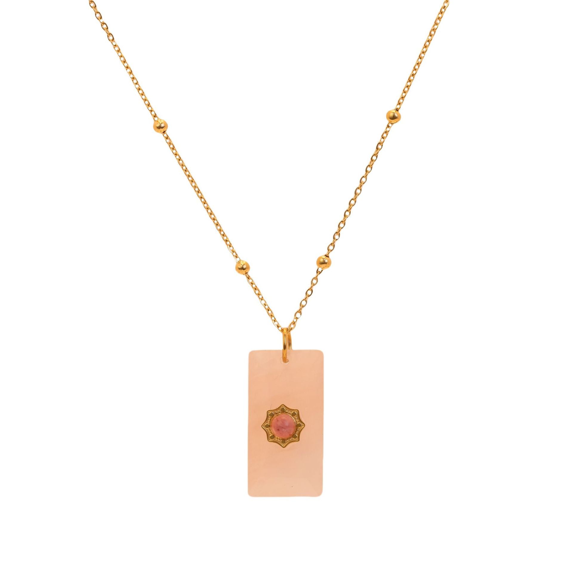 Wholesale retro square natural stone pendant titanium steel necklace