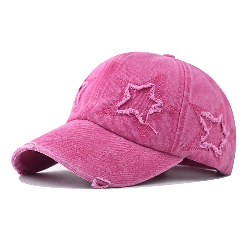 Wholesale Pure Cotton Washed Distressed Personalized Hole Five-pointed Star Baseball Cap