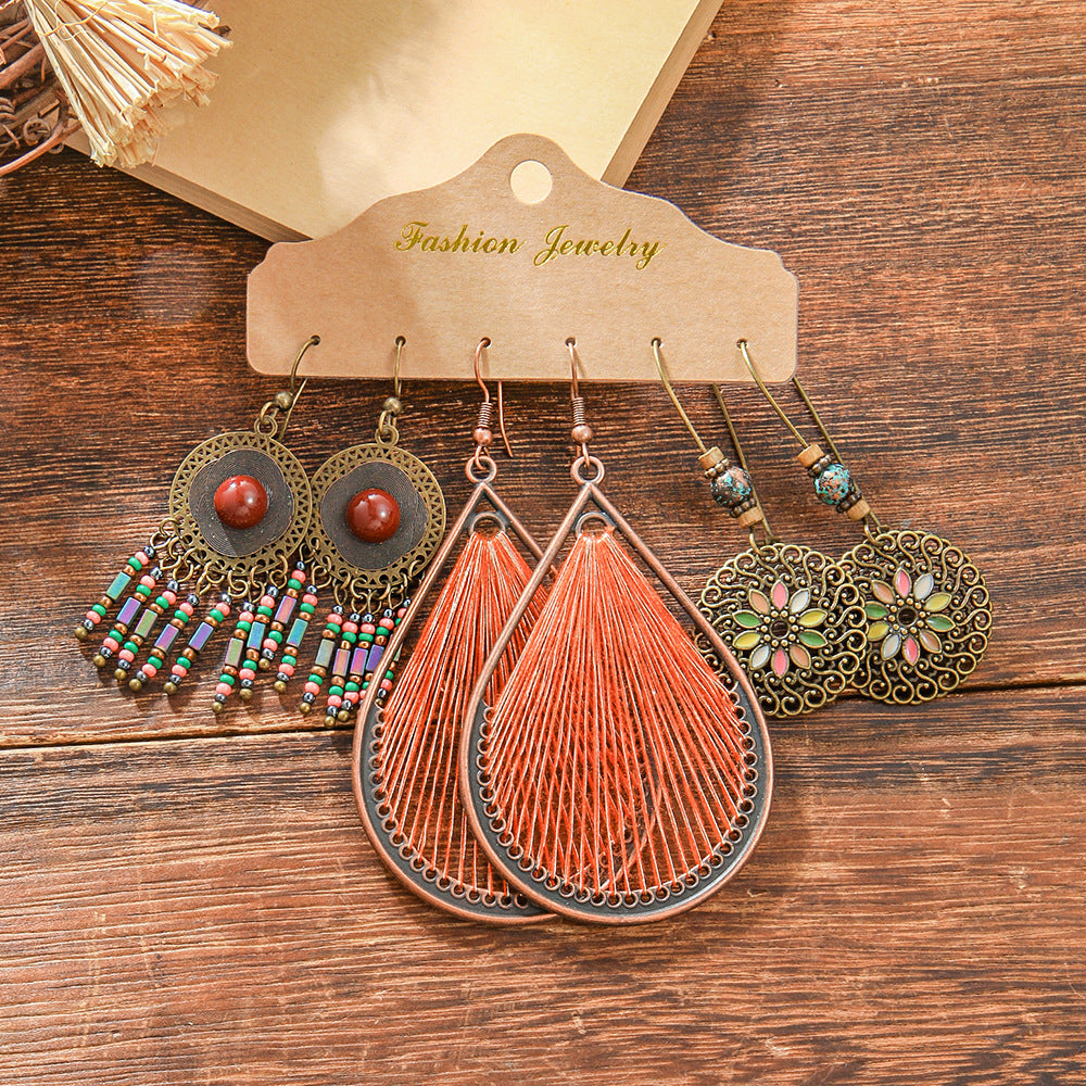 Wholesale Trendy Bohemian Retro Earring Set Silver Tone Turquoise Zinc Alloy With Ethnic Bird Motif Fashion Accessory For Gift And Resale