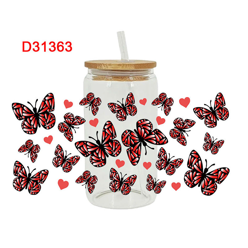Wholesale Colorful Butterfly Flowers  16oz Cup UV DTF Wraps