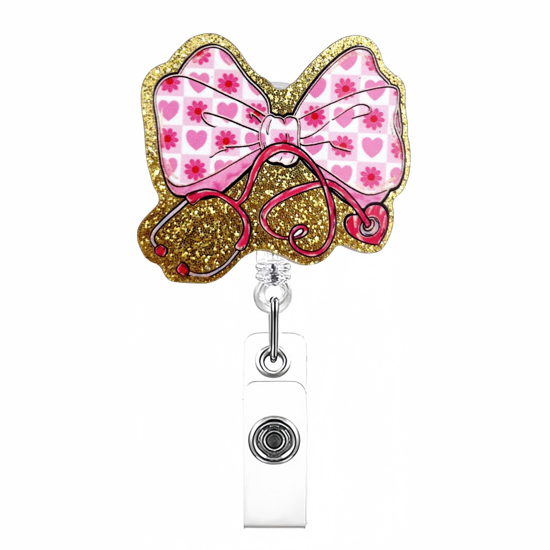 Wholesale New Flash Point Acrylic Creative Bow Doctor Nurse Student ID Easy Pull Buckle Telescopic Badge Clip