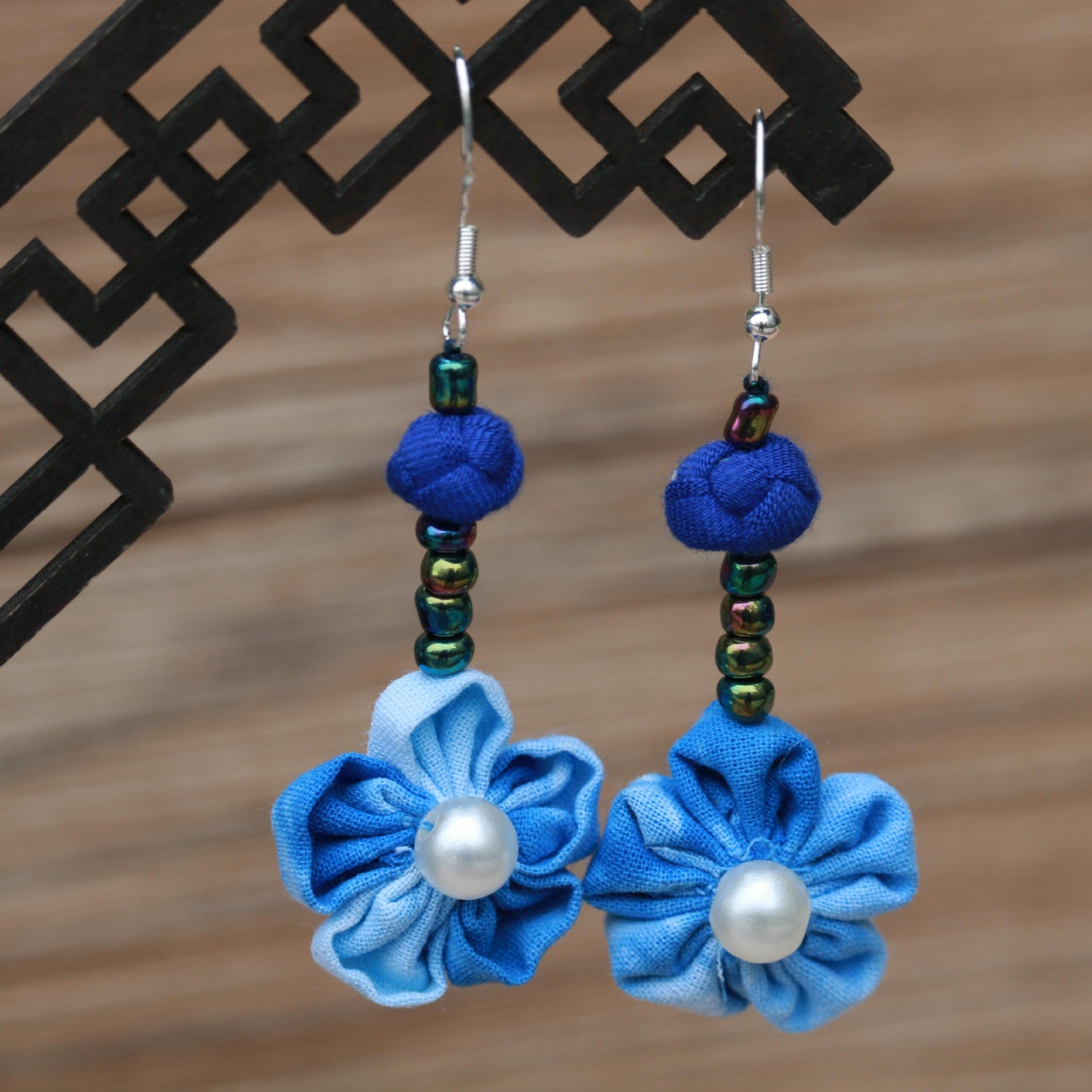 Wholesale Ethnic Style Women' s Blue-Dyed Fabric Earrings  Tie-Dye Mid-Length Earrings