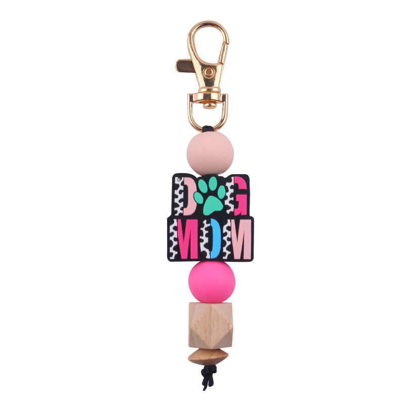 Wholesale Handmade Silicone Beaded Cartoon Mother's Day Keychain