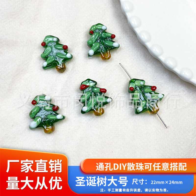 Wholesale 10pcs Snowman Christmas tree gingerbread man glass beads