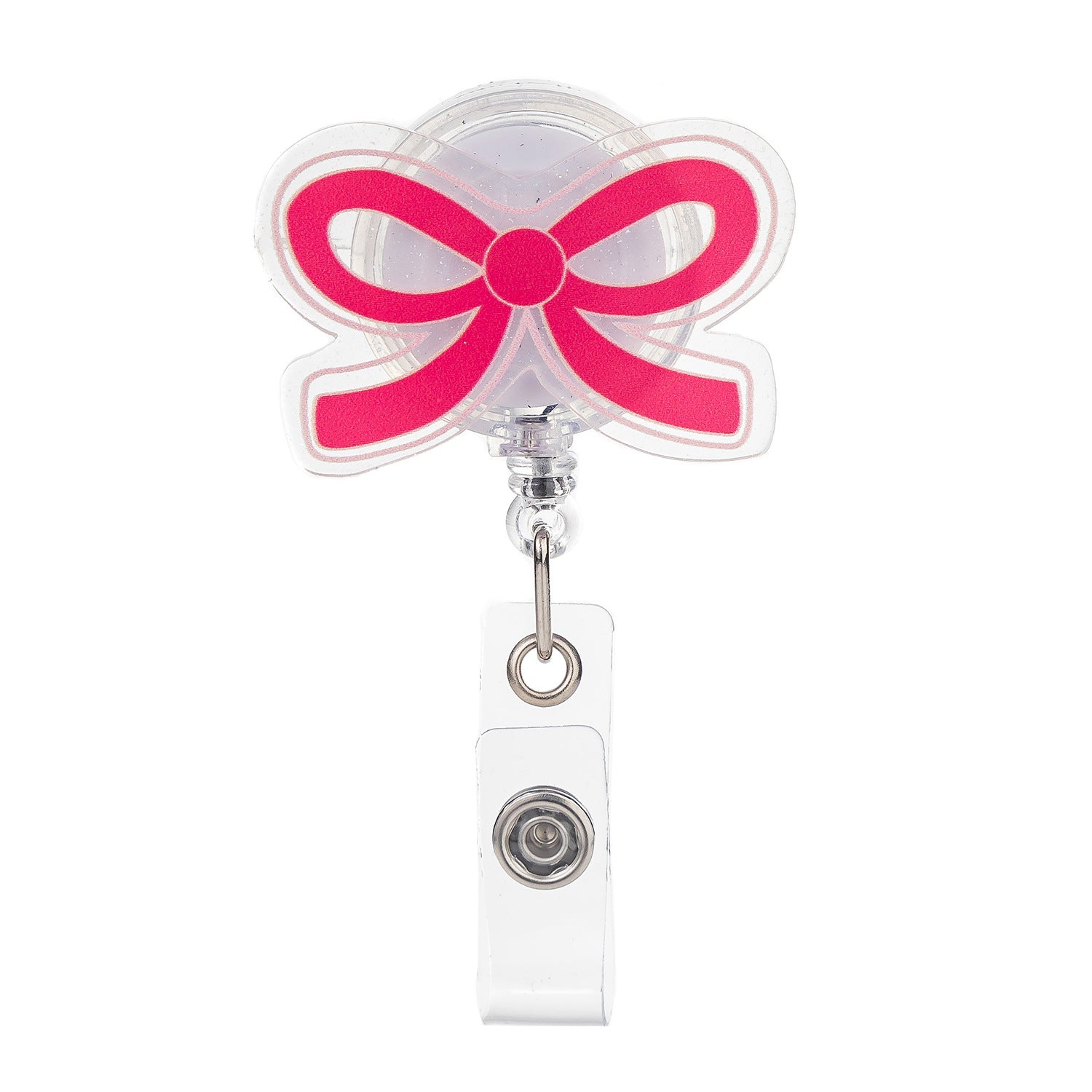Wholesale  glitter acrylic pink bow staff doctor nurse medical student retractable chest card holder easy pull buckle