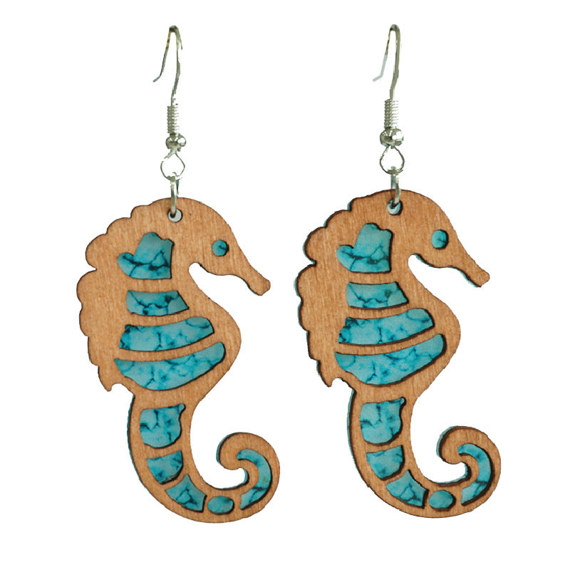 Wholesale 2 Pairs/Pack Summer Ocean Style Seahorse Butterfly Turtle Wooden Earrings
