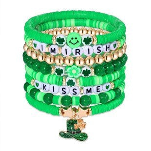 Wholesale 50PCS  St. Patrick's Day Shamrock Pendant Polymer Clay Resin Bracelet Set