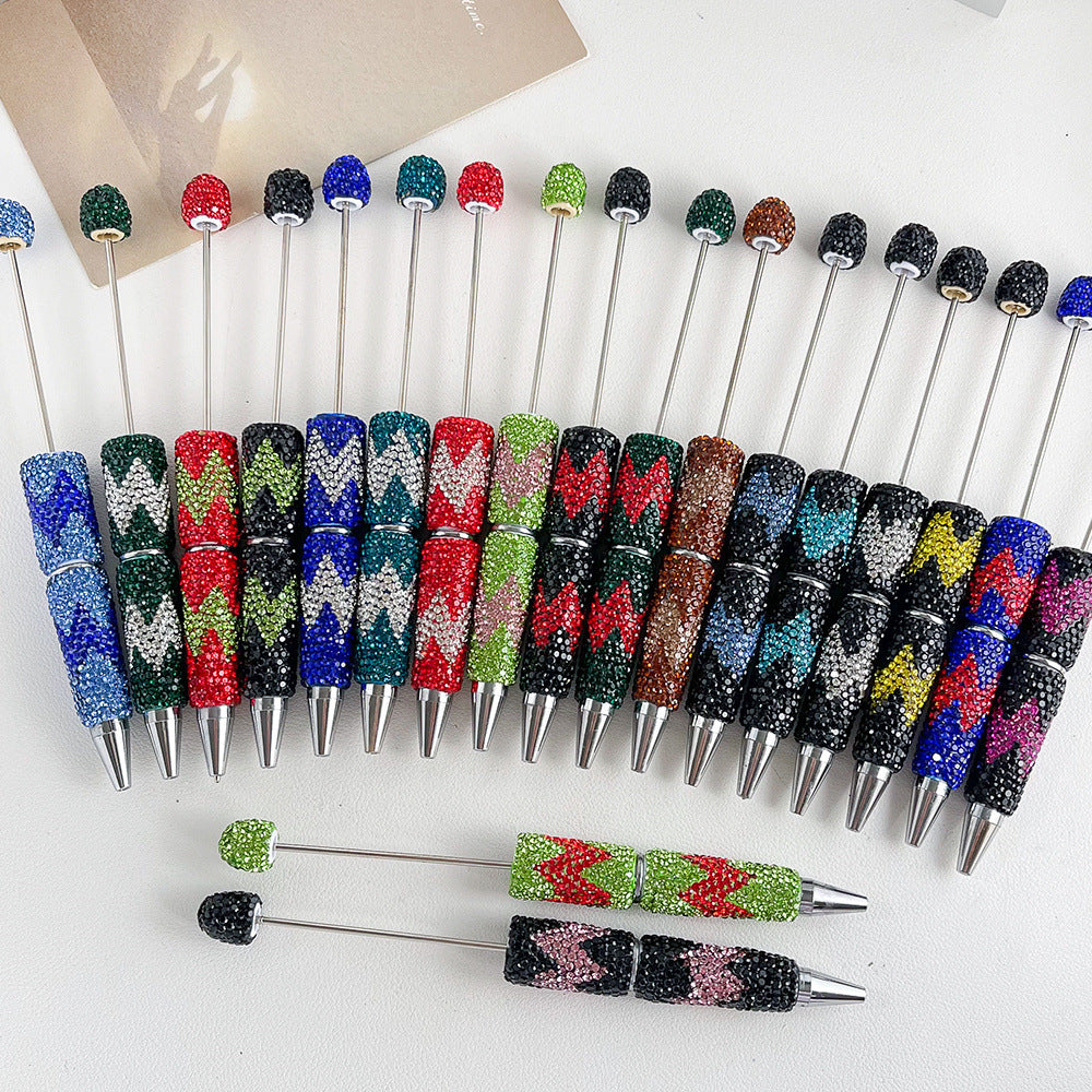 Wholesale  5pcs Twill pattern rhinestone beaded ballpoint Fancy Beadable Pens