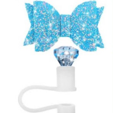 Wholesale Shiny diamond straw hat decorated with big bowknot cartoon cute doll silicone straw cover