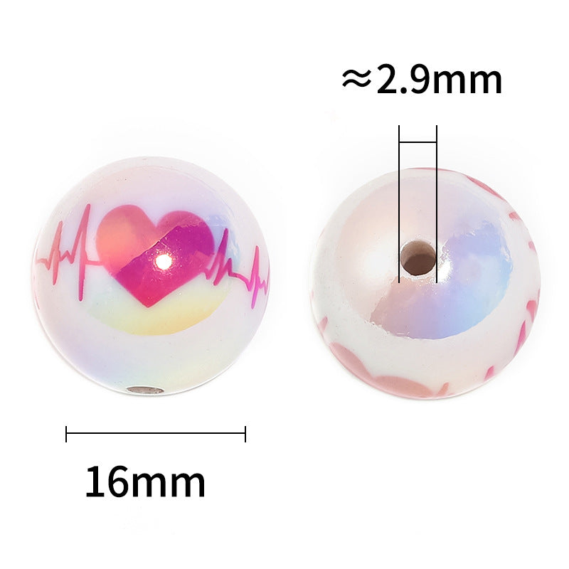 Wholesale 100pcs Valentine's Day Love Electrographic Printed Round Beads UV Coated Acrylic Beads