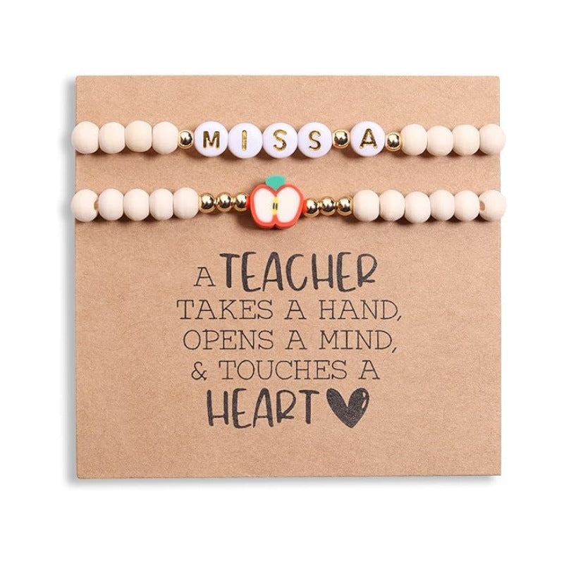 Wholesale Letter Teacher' s Day Soft Ceramic Apple Layered Bracelet Set