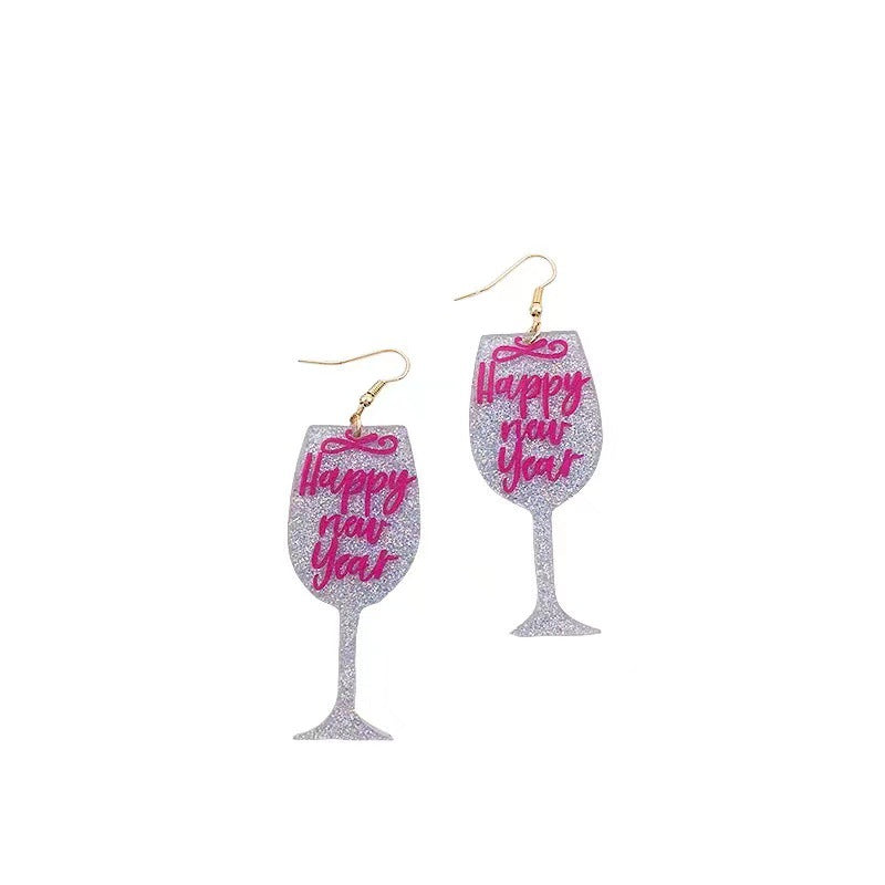 Wholesale Letter glitter wine glass Acrylic Earrings