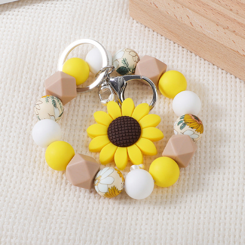 Wholesale sunflower silicone beaded bracelet bag pendant bracelet ladies bracelet keychain