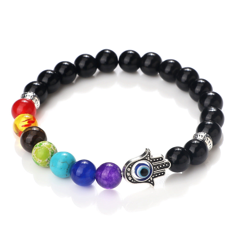Wholesale Spaced Buddha Hand Alloy Spacer Eye String Colorful Stone Bracelet