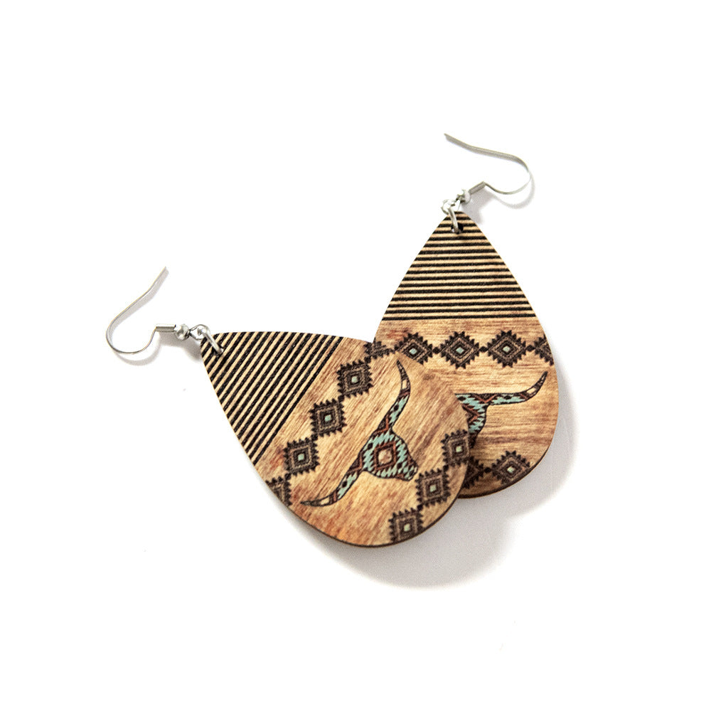 Wholesale Aztec Western Wind Goat Wooden Earrings