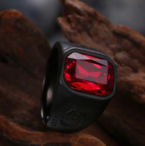 Wholesale Men's Red Gemstone Punk Ring