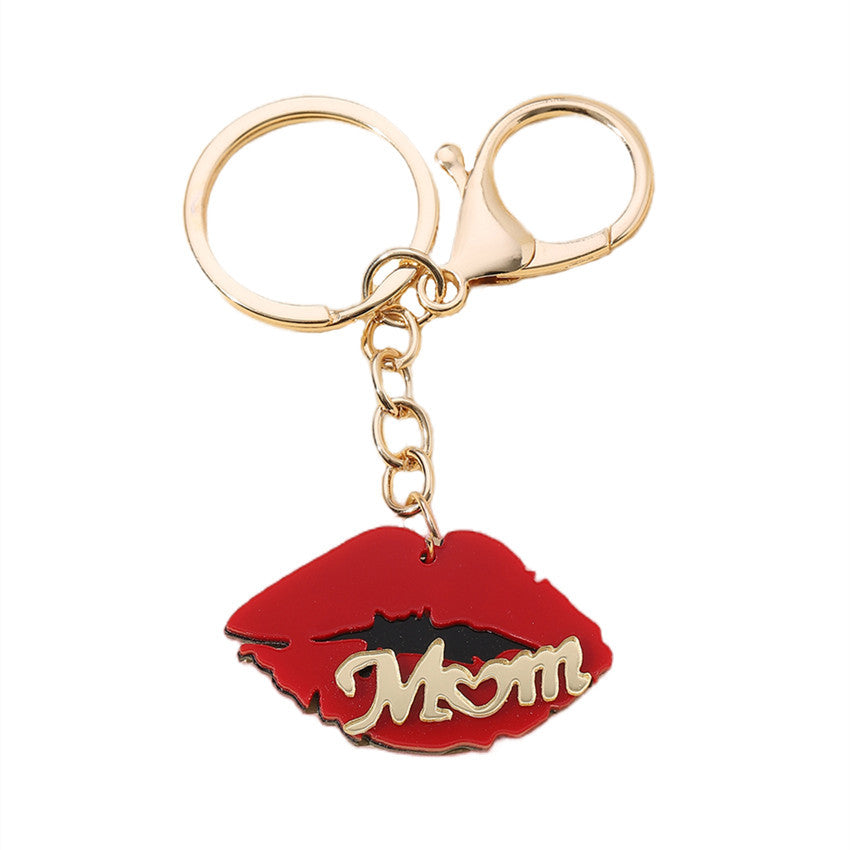 Wholesale Mother's Day Acrylic Love Red Lip Letter MOM Keychain