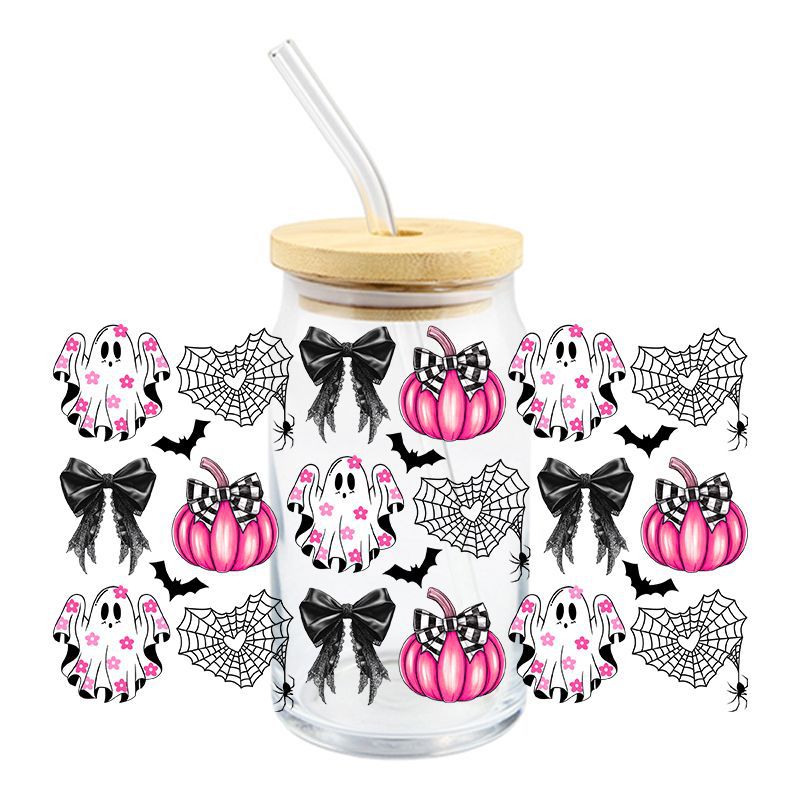 Wholesale 5pcs Pumpkin Cute Ghost Halloween 16oz Cup UV DTF Wraps