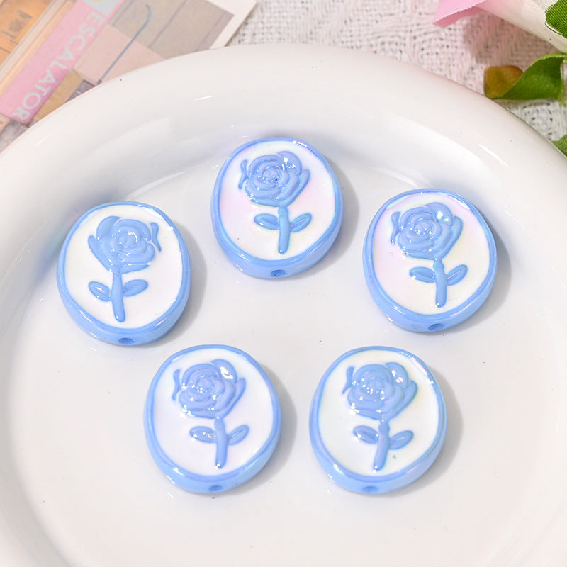 Wholesale  10pcs/pack Double sided rose round cake with straight hole bead   Acrylic Beads