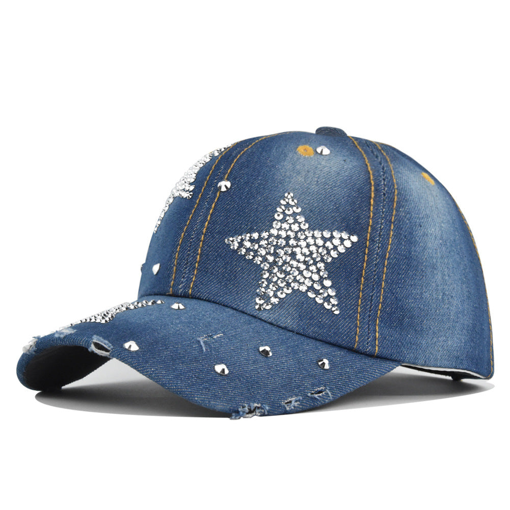 Wholesale Pentagram Diamond Washed Denim Baseball Caps