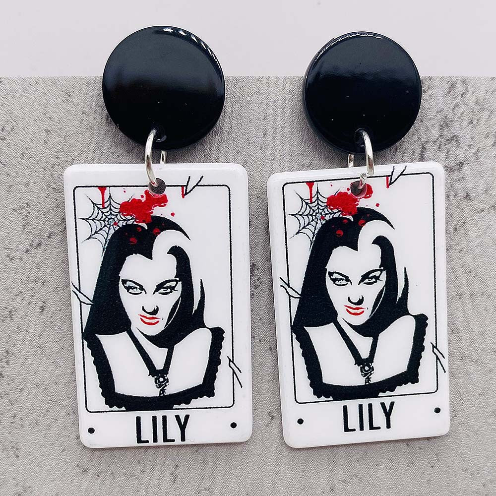 Pendientes de simulación de impresión de doble cara al por mayor Halloween Bat Pendientes de tarot