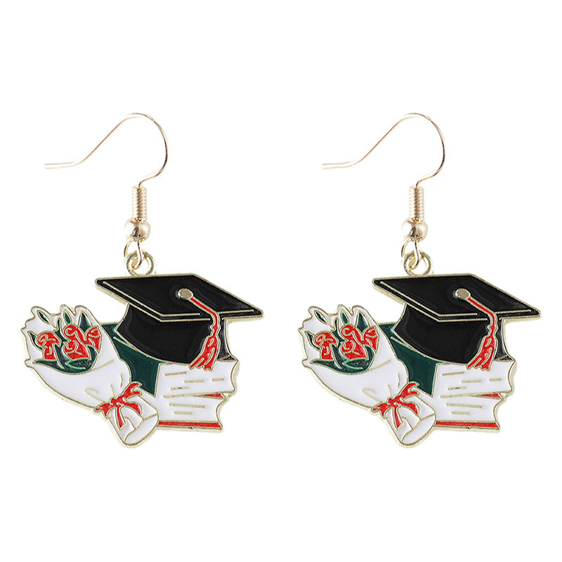 Wholesale Graduation Season Flower Bachelor' s Hat Colored Earrings