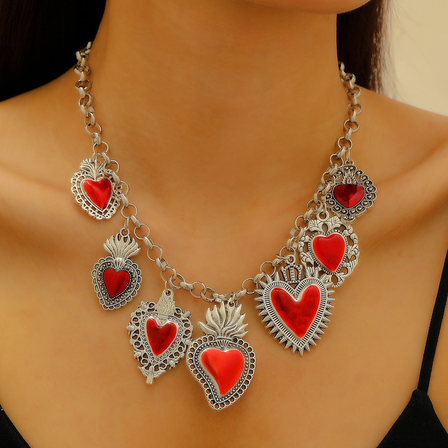 Wholesale Silver Multiple Sacred Heart Love Necklace