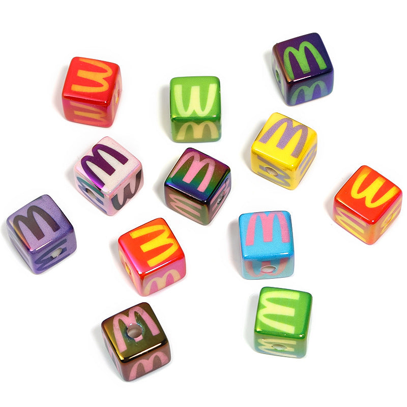 Wholesale 50pcs Acrylic Six sided Printed Square Colored Letter Blocks DIY Beads