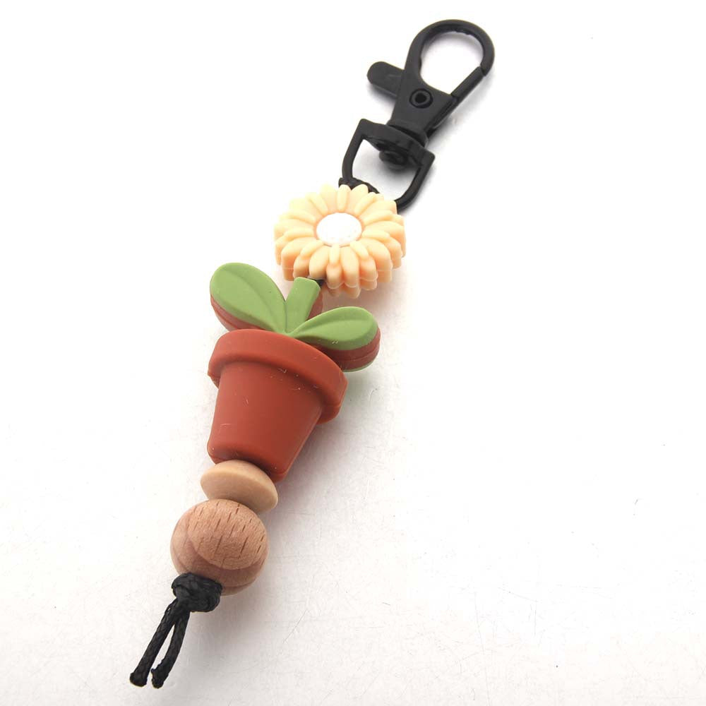 Wholesale Sunflower Creative Flower Pot Silicone Bead Keychain