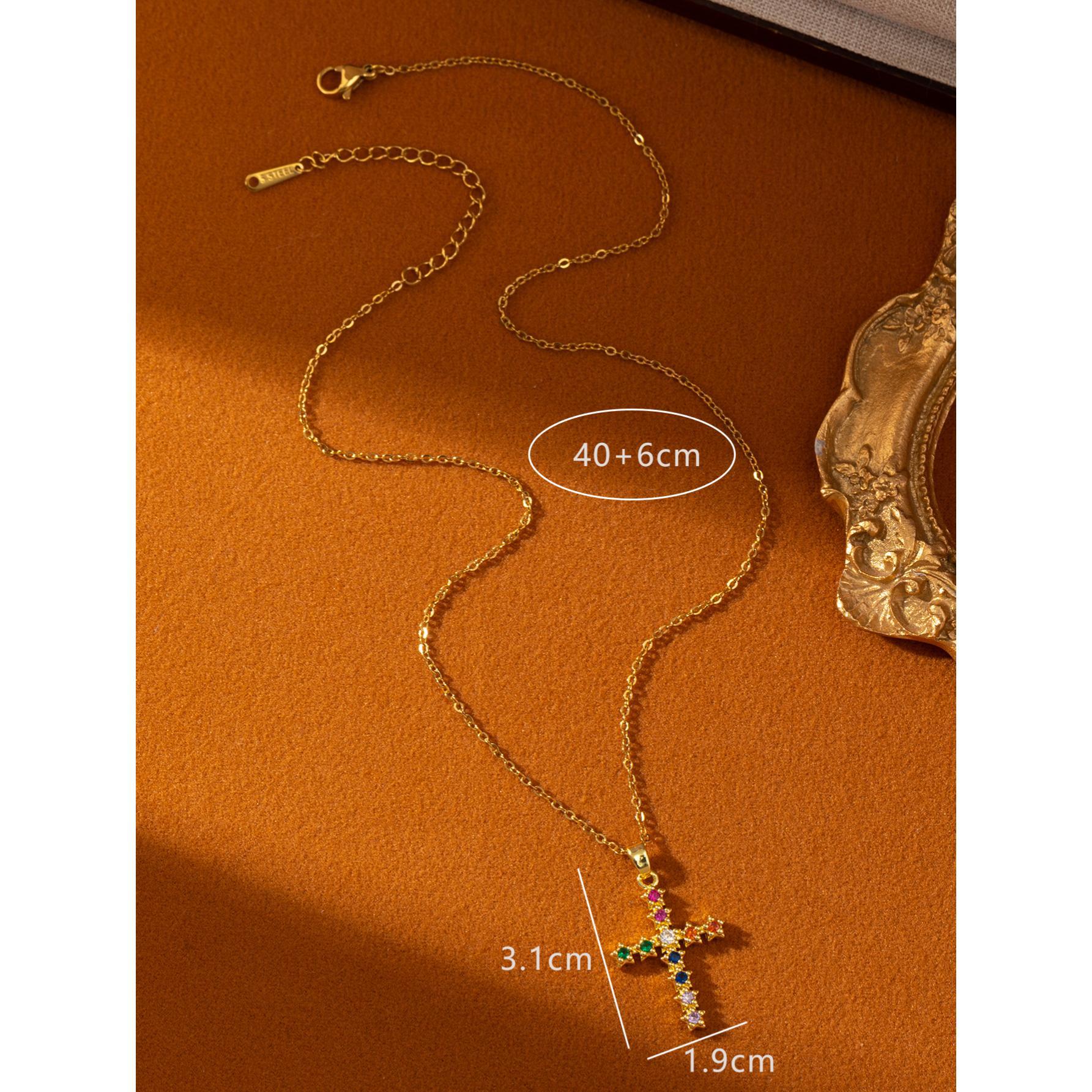 Wholesale Simple Color Zircon Star Cross Necklace Pendant All-match Niche Elegant  Clavicle Chain for Women