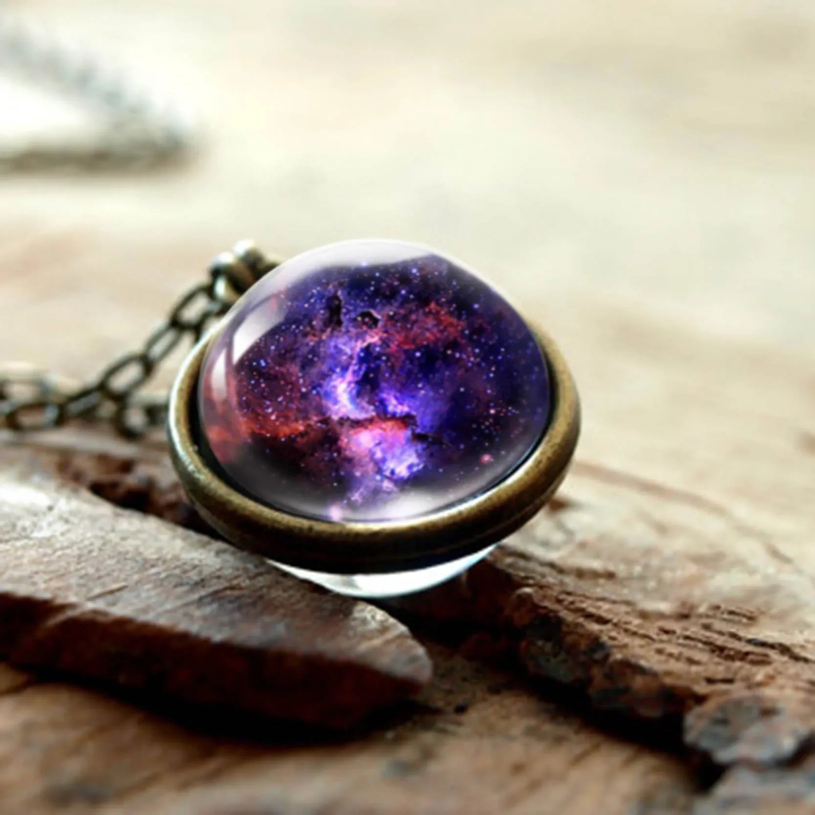 Wholesale double-sided glass ball solar system cosmic star necklace