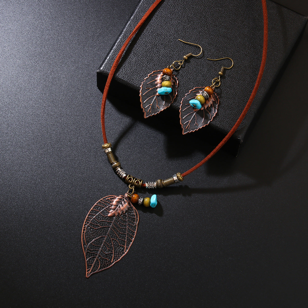 Wholesale Vintage Bohemian Leaf Earring Necklace Set