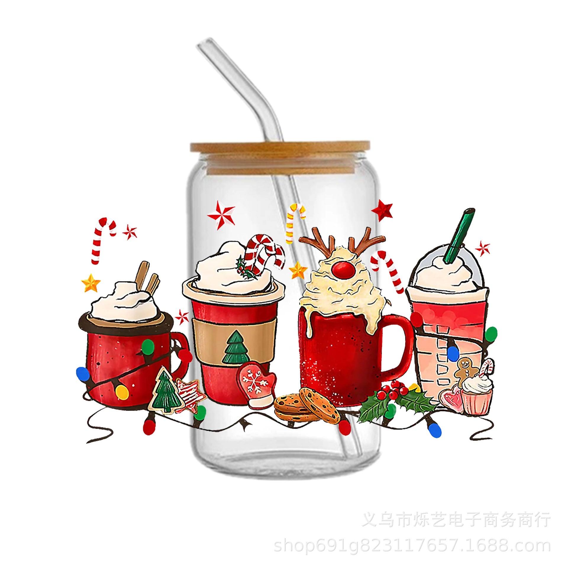 Wholesale Christmas series of ice cream cartoons   16oz Cup UV DTF Wraps