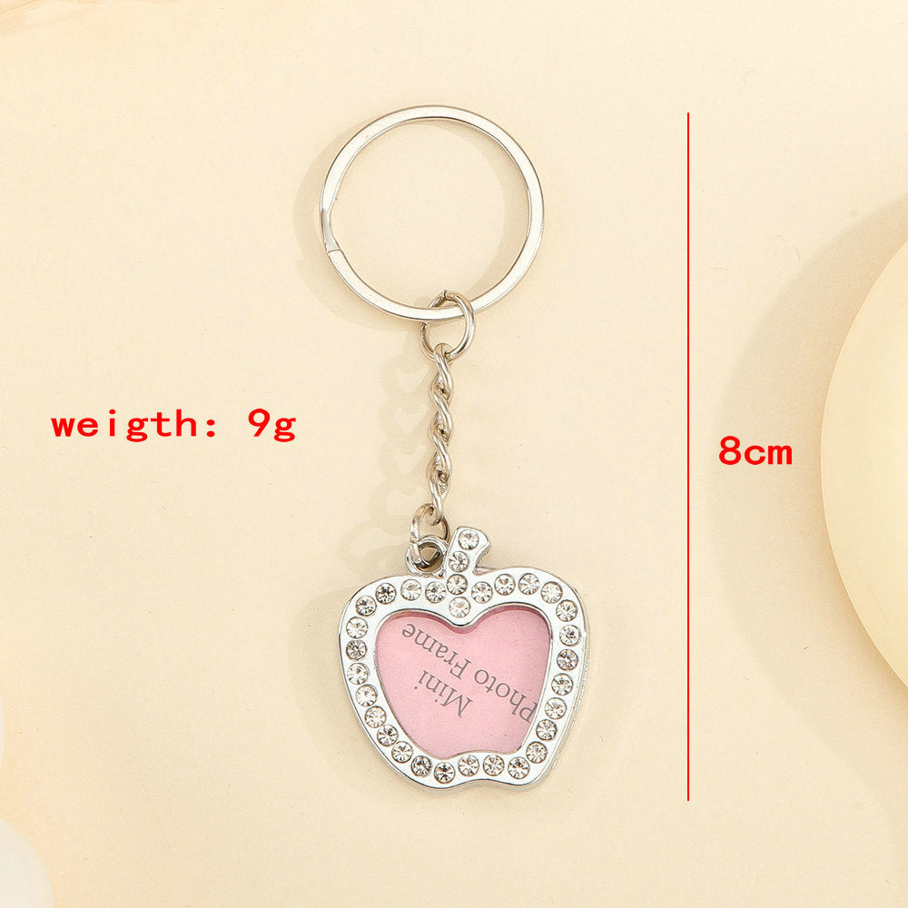 Wholesale Love Diamond-encrusted Metal Keychain That Can Hold Photos