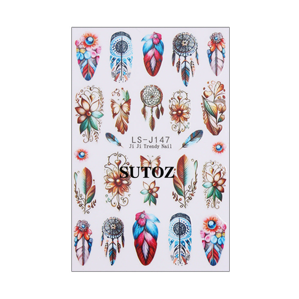 Wholesale 3pcs Nail Art Stickers: Retro Bohemian Feather Pattern