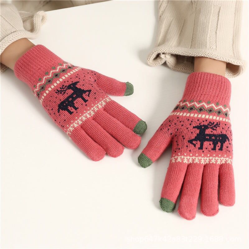Wholesale Christmas Knitted Winter Touch Screen Warm Fawn Gloves